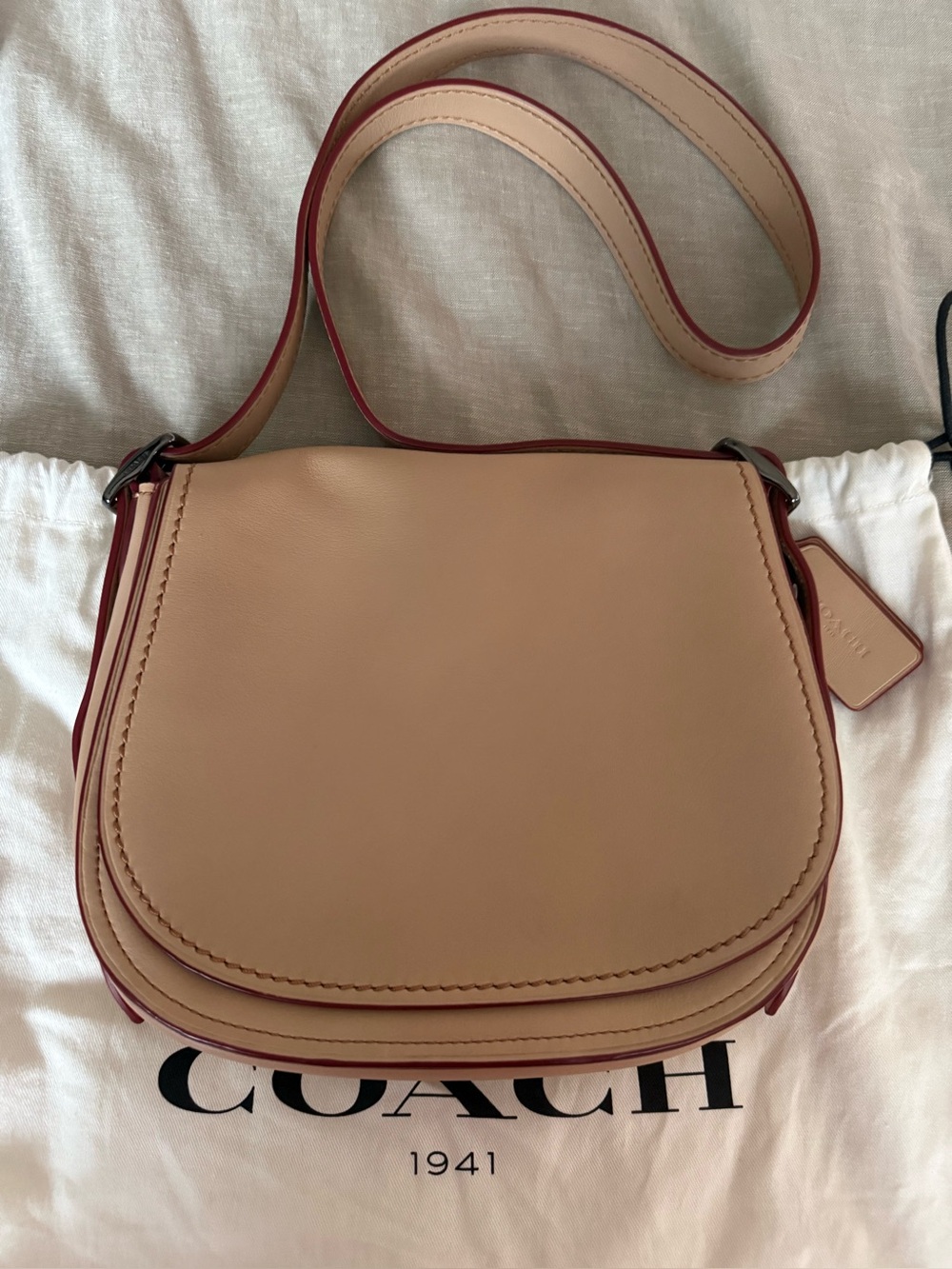 Coach Leather Saddle Bag in Beige